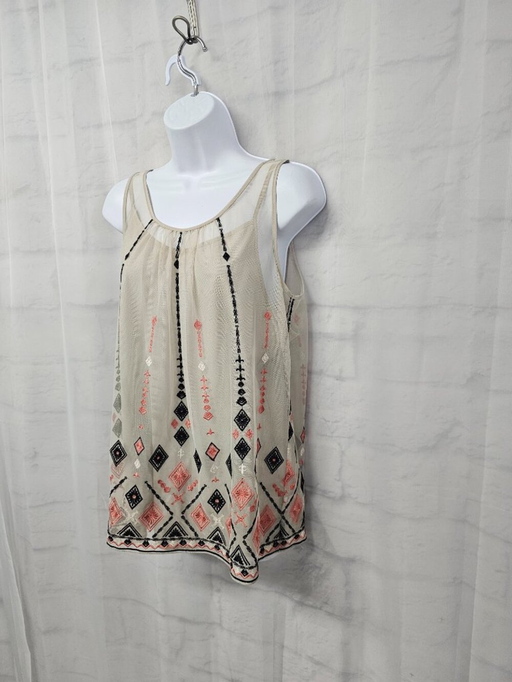 Sigrid Olsen Tank Top Mesh Embroidered Boho Festival Summer Sheer M - Picture 4 of 11